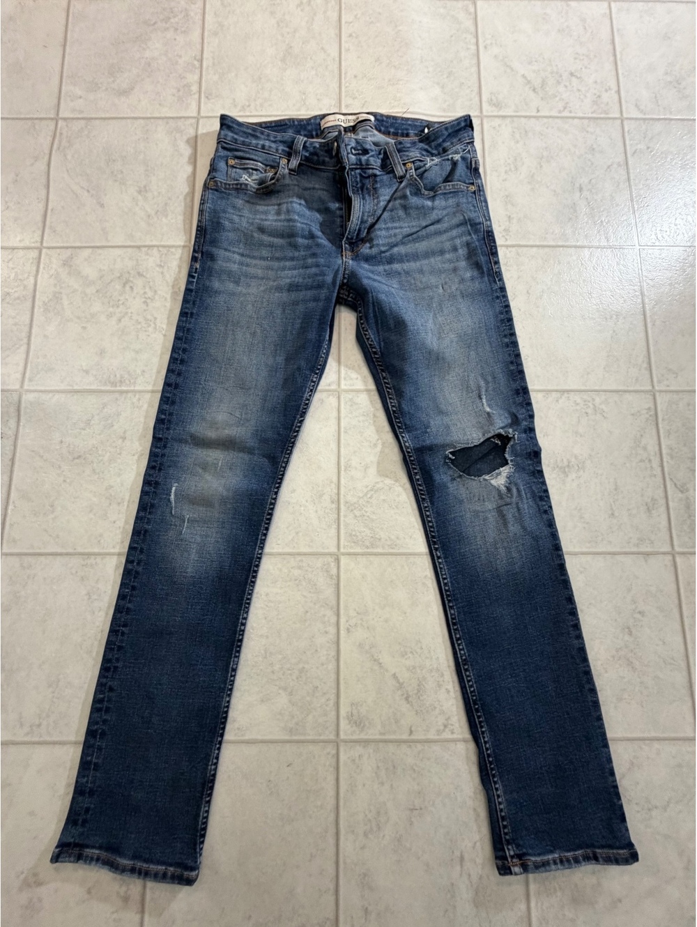 Guess Distressed Blue Straight Leg Jeans Size 31
